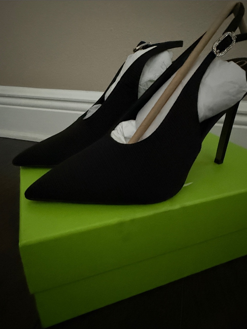 Sam Edelman Alina  Grosgrain Black Pointed Toe Slingback Heels with Buckle